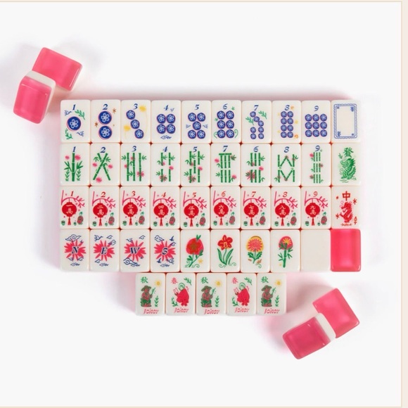 NWT Mahjong Mah Jongg Set Blooming Edition Floral Bag Mat Case Bag Racks Pink - Picture 3 of 16